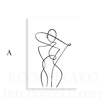 モノトーンの女性ワンライン抽象キャンバスアート[f446_s]の画像