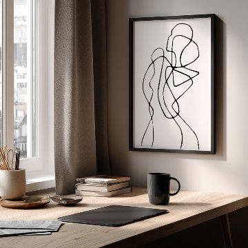 モノトーンの女性ワンライン抽象キャンバスアート[f446_s]の画像