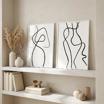 モノトーンの女性ワンライン抽象キャンバスアート[f446_s]の画像