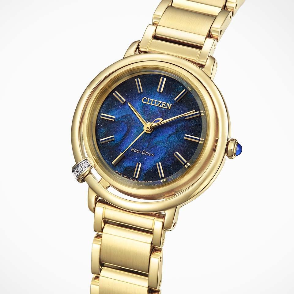 【稼働極美品】シチズン　エル シェル文字盤　ネイビーベルト シチズン Kii 対応 ベルト】 CITIZEN キー 時計ベルト 革ベルト レザー