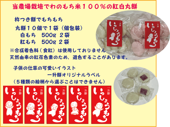 個包装・紅白餅になってリニューアル【送料無料（沖縄を除く）】一升餅・背負い餅・しょい餅・一生餅１歳（1才）の誕生祝に　紅白丸餅　個包装　小包装　でわのもち１００％使用　一升餅セット　天然色素画像