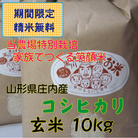 特別価格【送料無料（沖縄を除く）】特別栽培米山形県庄内産コシヒカリ　玄米１０kg（白米９kg） 家族みんなでつくる笑顔米の画像