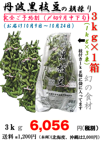 丹波黒枝豆（若さや）３ｋｇX1函(１ｋｇ３束）の画像