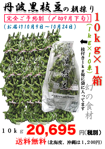 丹波黒枝豆（若さや）10ｋｇX1函（１ｋｇ10束）の画像