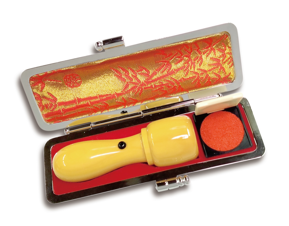 [Hanko Stamp Case] for M-Size Round Type (Red Bamboo Design)の画像