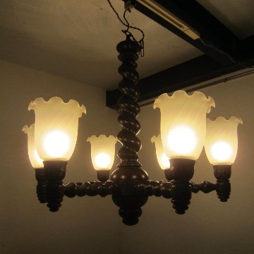 イギリス アンティーク オーク バーリーシュガーツイスト 6灯シャンデリア画像