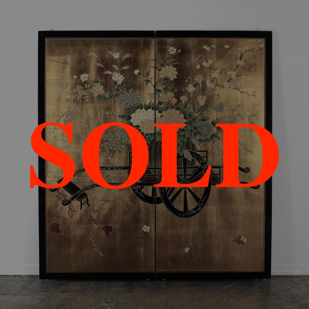 日本 ヴィンテージ 花車 金屏風の画像