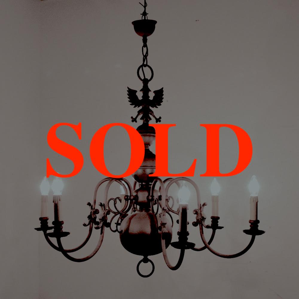 イギリス ヴィンテージ ブラス 6灯シャンデリアの画像