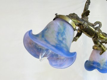 フランス アンティーク シュナイダー 天使の3灯シャンデリア画像