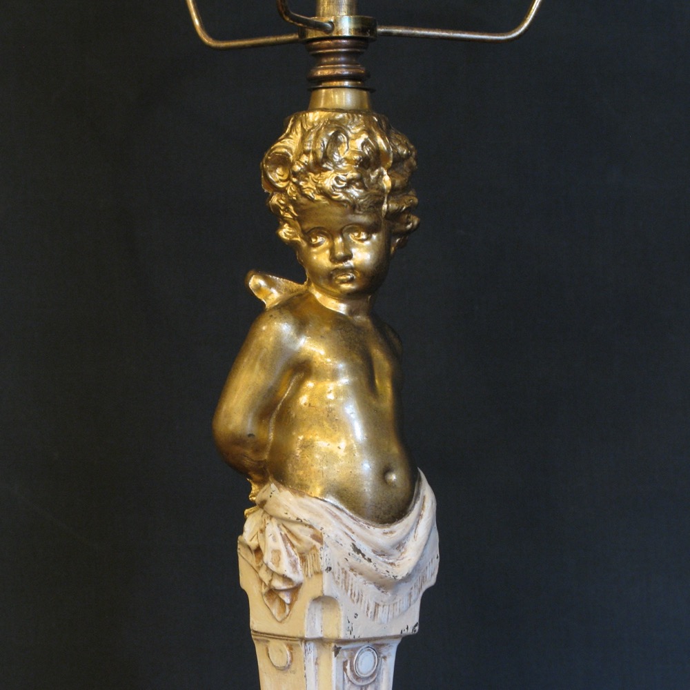 フランス アンティーク オイルランプ型 天使のテーブルランプ画像