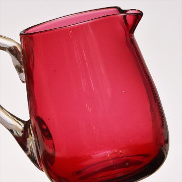 イギリス ヴィクトリアン クランベリーガラス ミルクジャグ&シュガーボウル画像