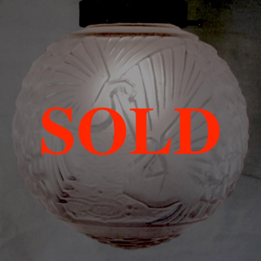 フランス アール･デコ Vasseur /Muller 孔雀文 ハンギングランプの画像