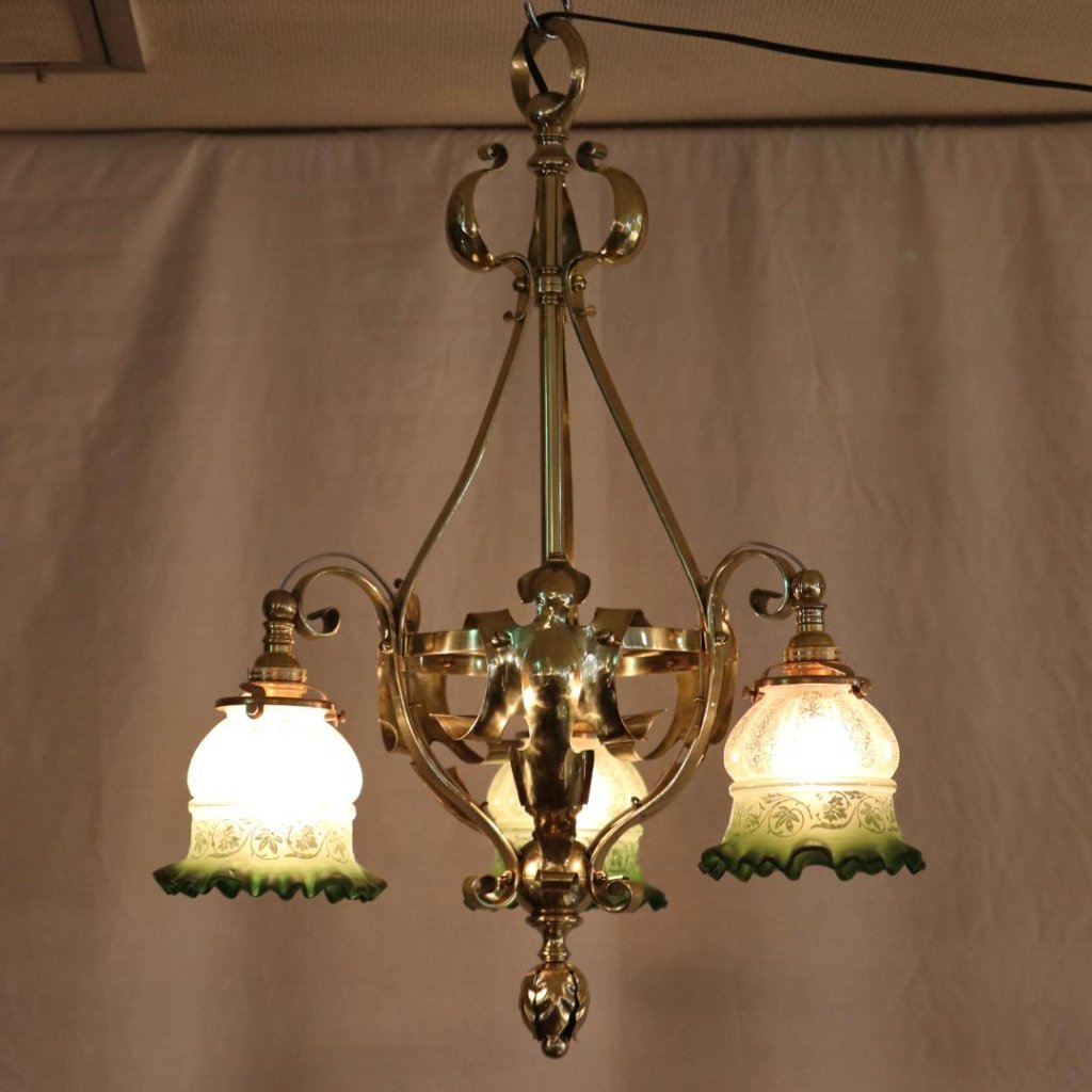 アールヌーボー ブラス 3灯シャンデリアの画像
