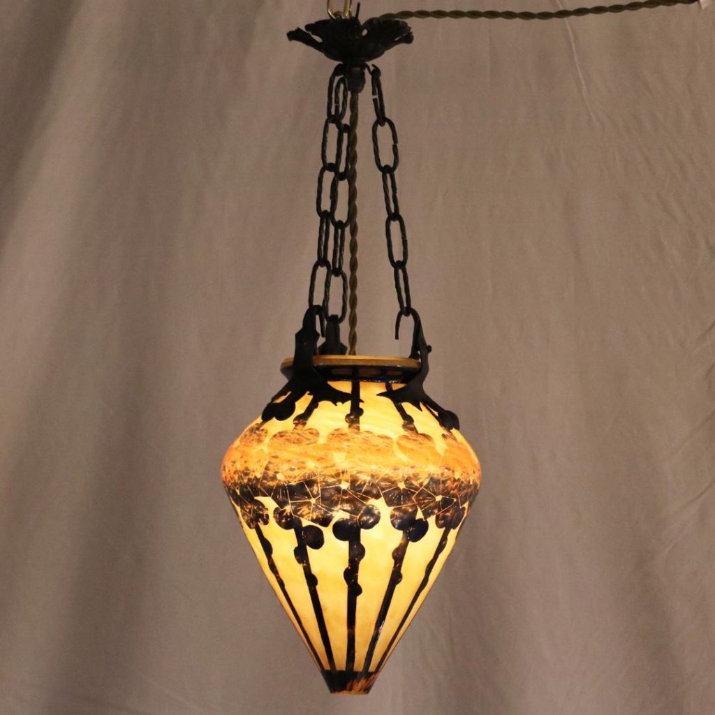 フランス シュナイダー カメオガラス ハンギングランプの画像