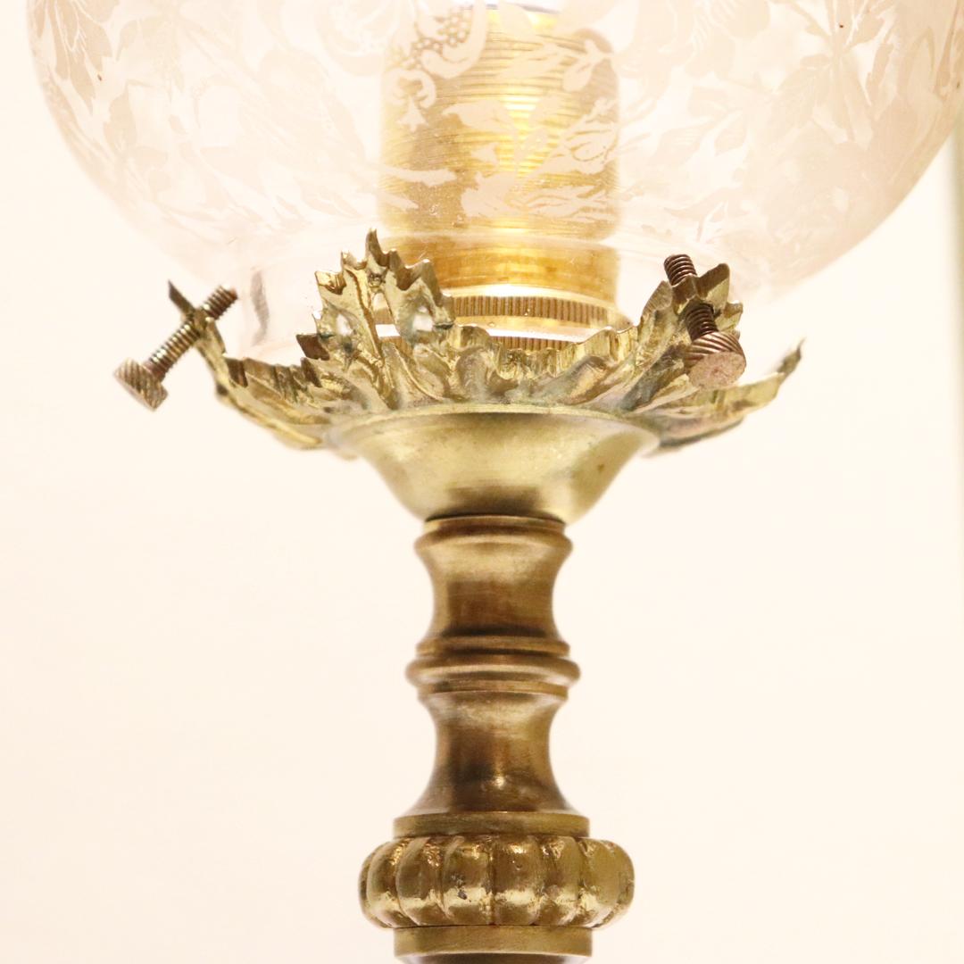 フランス アンティーク エッチングガラス＆ブロンズ テーブルランプ画像
