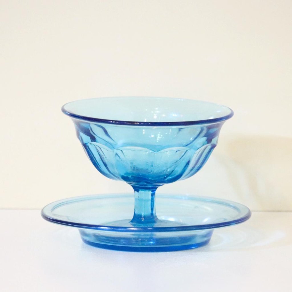 イギリス Davidson プレスガラス シャーベットグラス＆ソーサーの画像