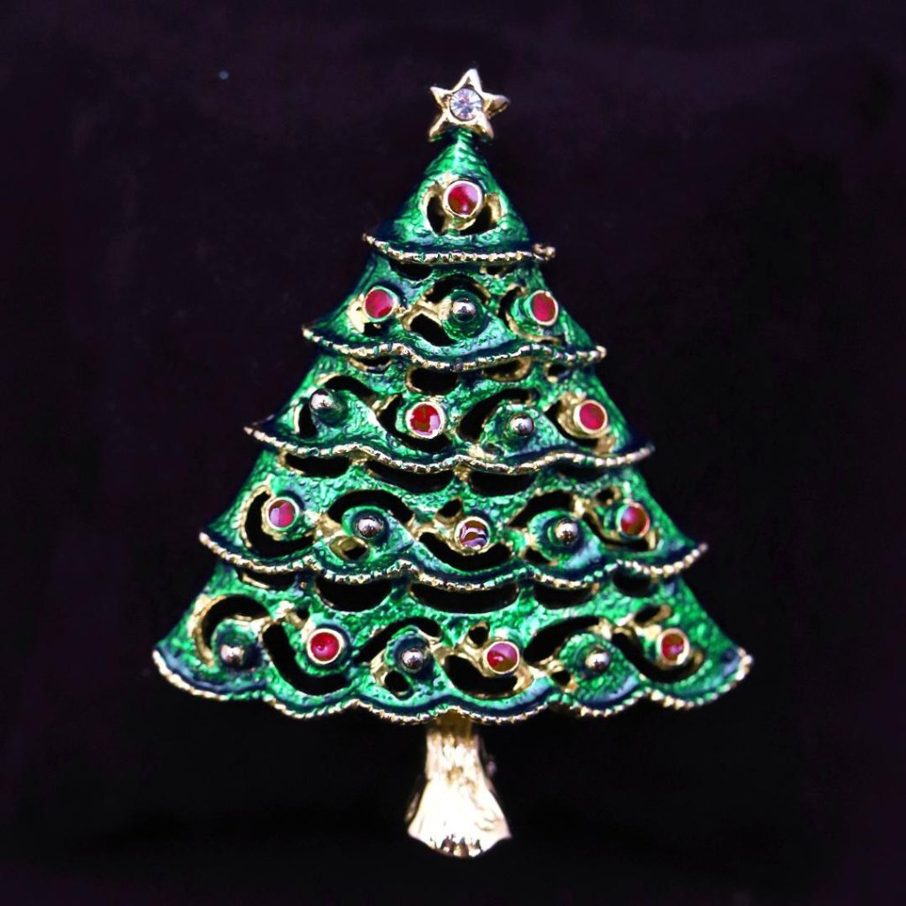 アメリカ ヴィンテージ クリスマスツリー ブローチの画像
