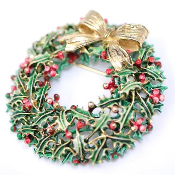 アメリカ WEISS クリスマスリース ブローチの画像