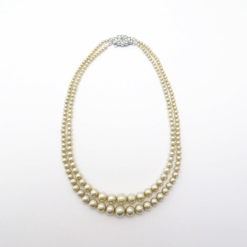 イギリス ヴィンテージ フェイクパール 2連ネックレスの画像