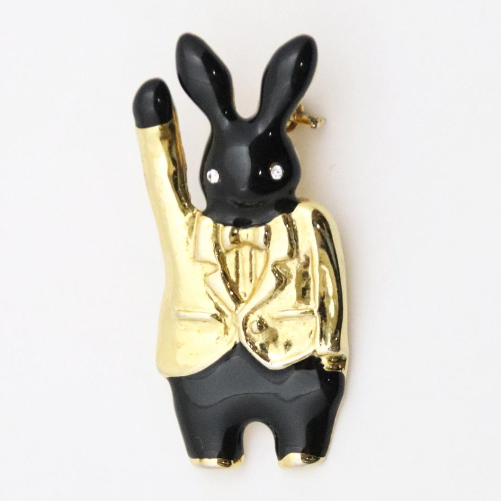 ヴィンテージ エナメル＆ラインストーン バニーブローチの画像