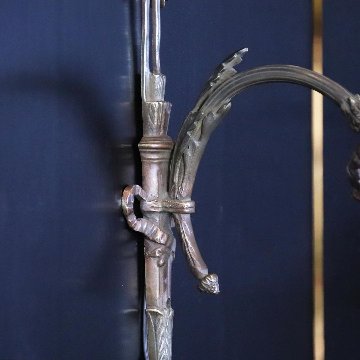 フランス アンティーク クランベリーサチネガラス ソリッドブラス ウォールランプの画像