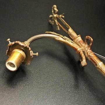 フランス アンティーク クランベリーサチネガラス ソリッドブラス ウォールランプの画像