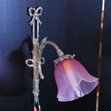 フランス アンティーク クランベリーサチネガラス ソリッドブラス ウォールランプの画像