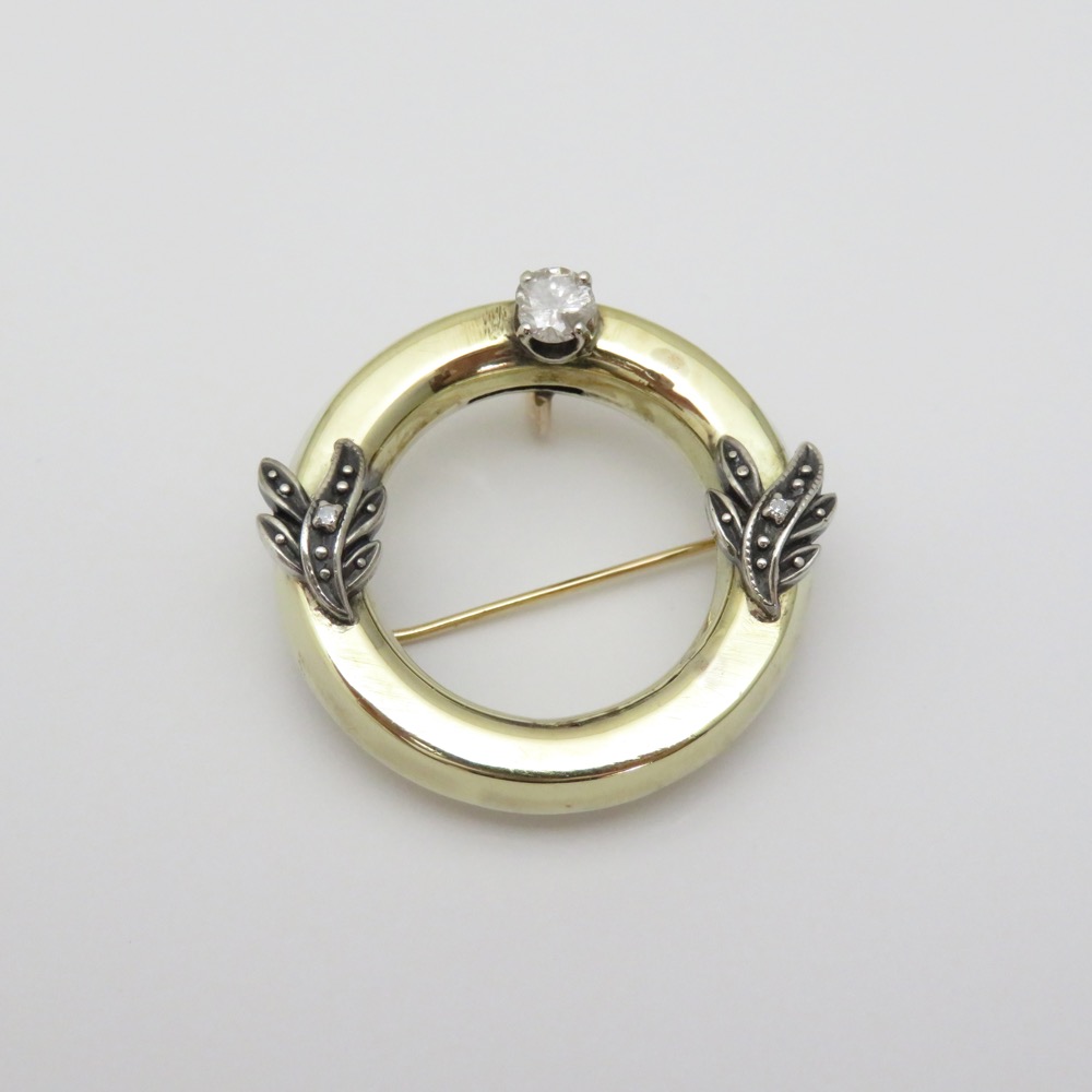 イギリス アールデコ ダイヤモンド 14金ブローチ＆ペンダントの画像