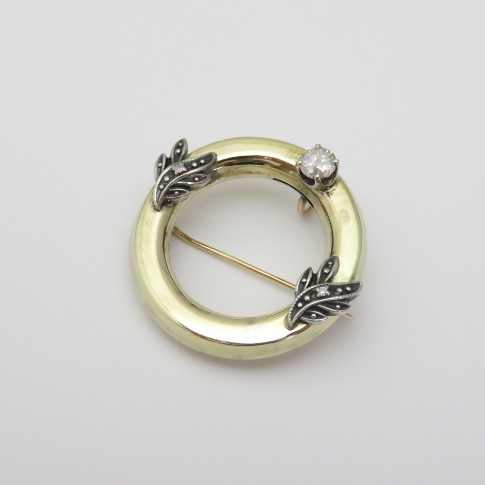 イギリス アールデコ ダイヤモンド 14金ブローチ＆ペンダントの画像