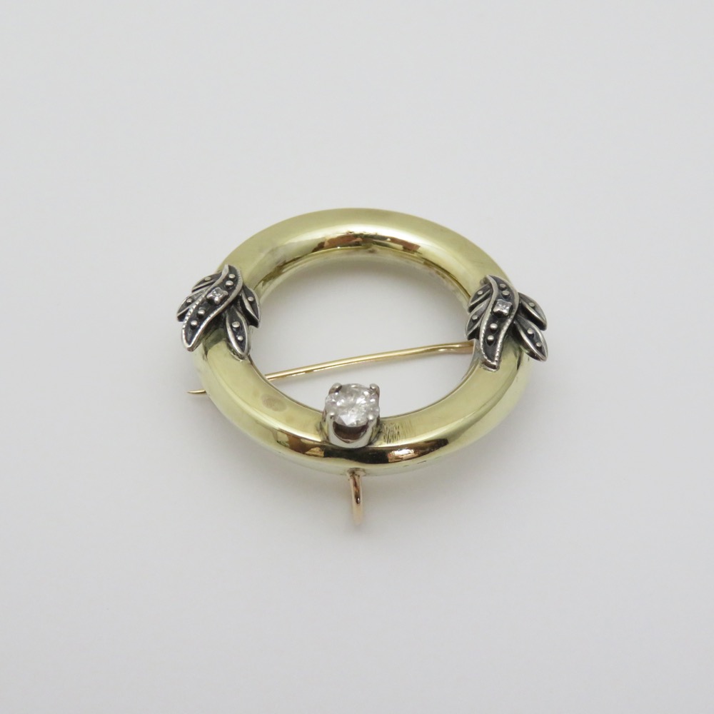 イギリス アールデコ ダイヤモンド 14金ブローチ＆ペンダントの画像