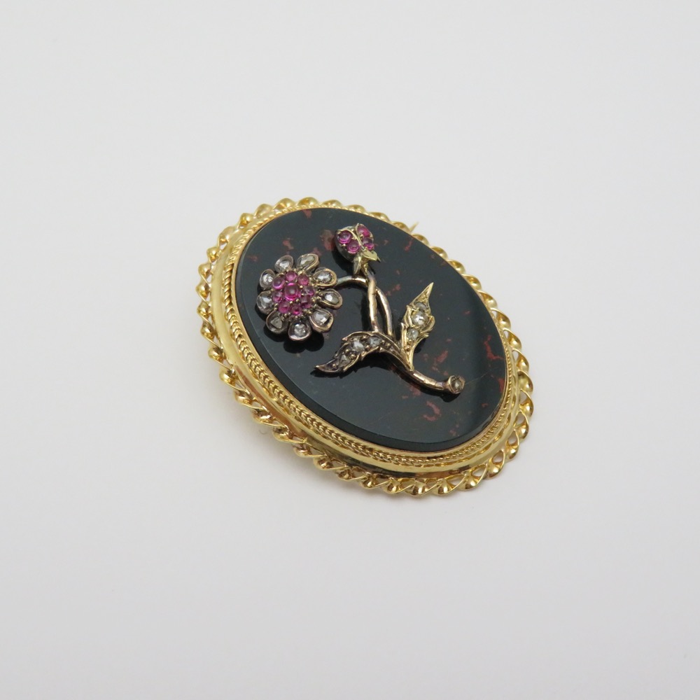 フランス アンティーク ダイヤモンド＆ルビー 18金ブローチの画像