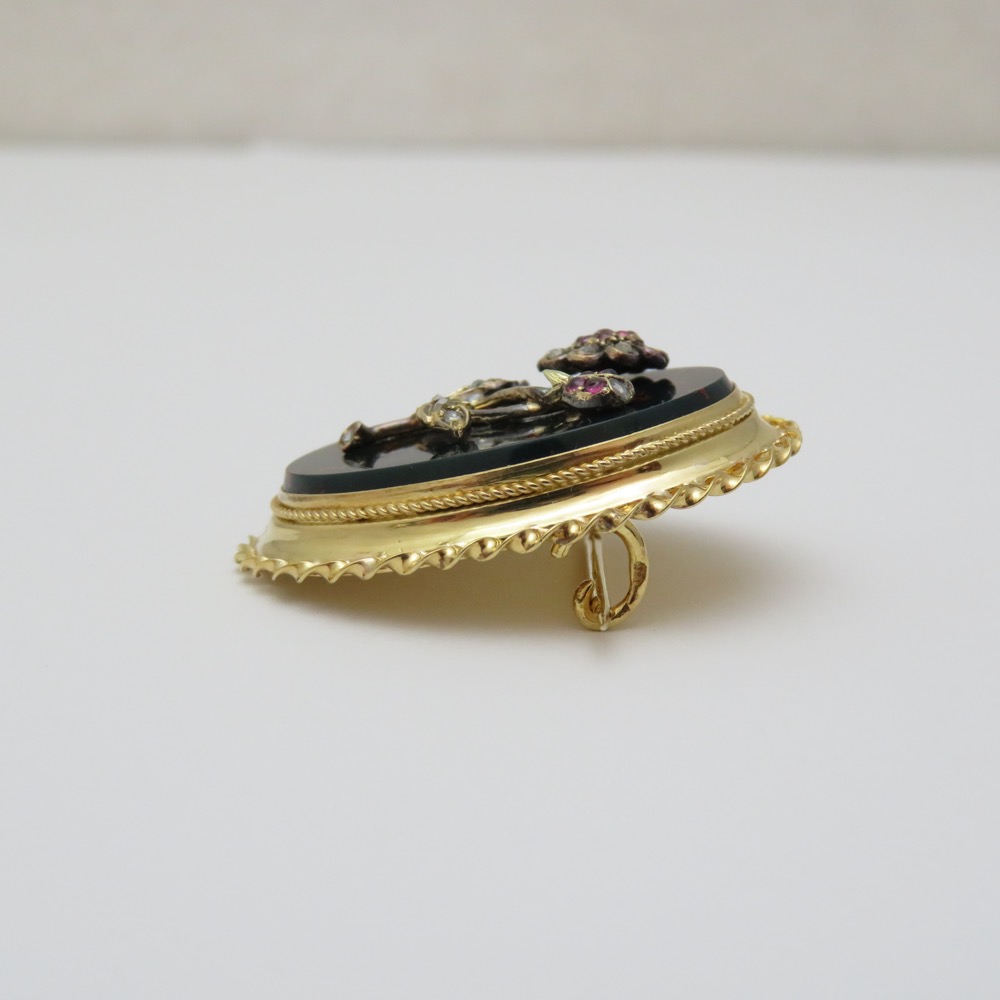 フランス アンティーク ダイヤモンド＆ルビー 18金ブローチの画像