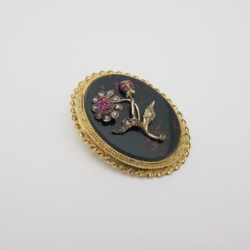フランス アンティーク ダイヤモンド＆ルビー 18金ブローチの画像