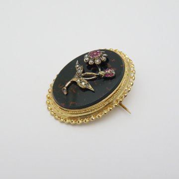 フランス アンティーク ダイヤモンド＆ルビー 18金ブローチの画像