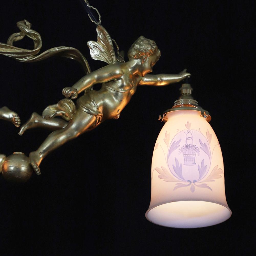 二十世紀初頭 ２灯 ブロンズ フィギュラルシャンデリアの画像