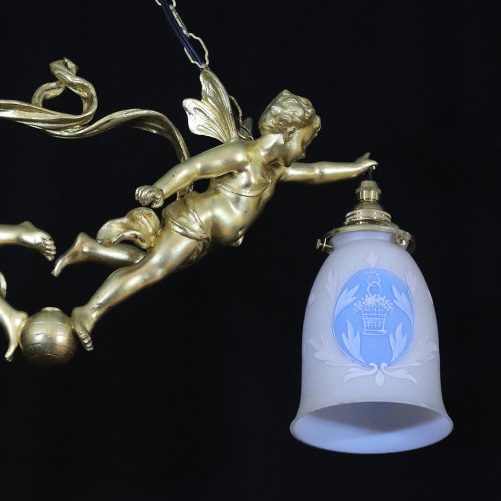 二十世紀初頭 ２灯 ブロンズ フィギュラルシャンデリアの画像