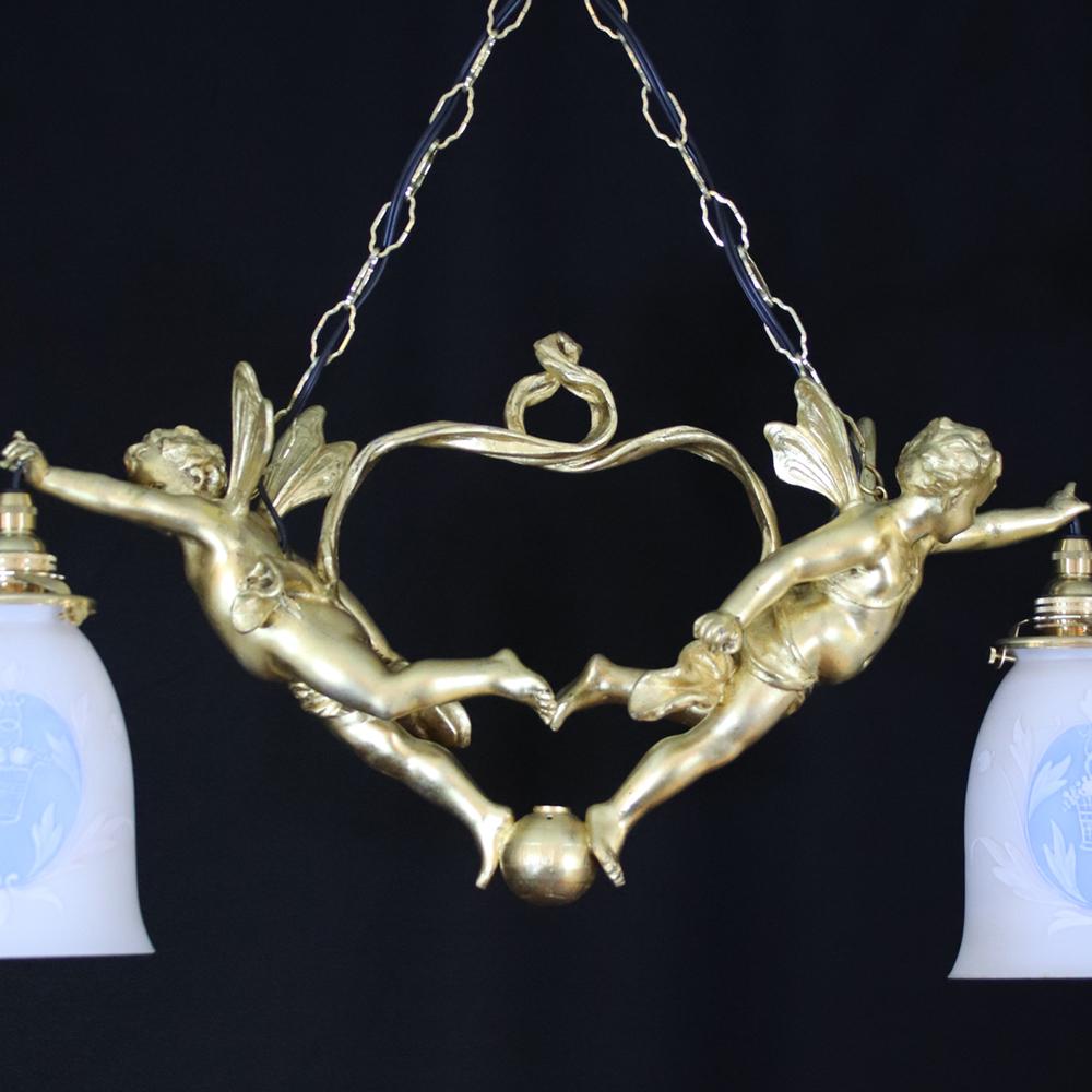 二十世紀初頭 ２灯 ブロンズ フィギュラルシャンデリアの画像