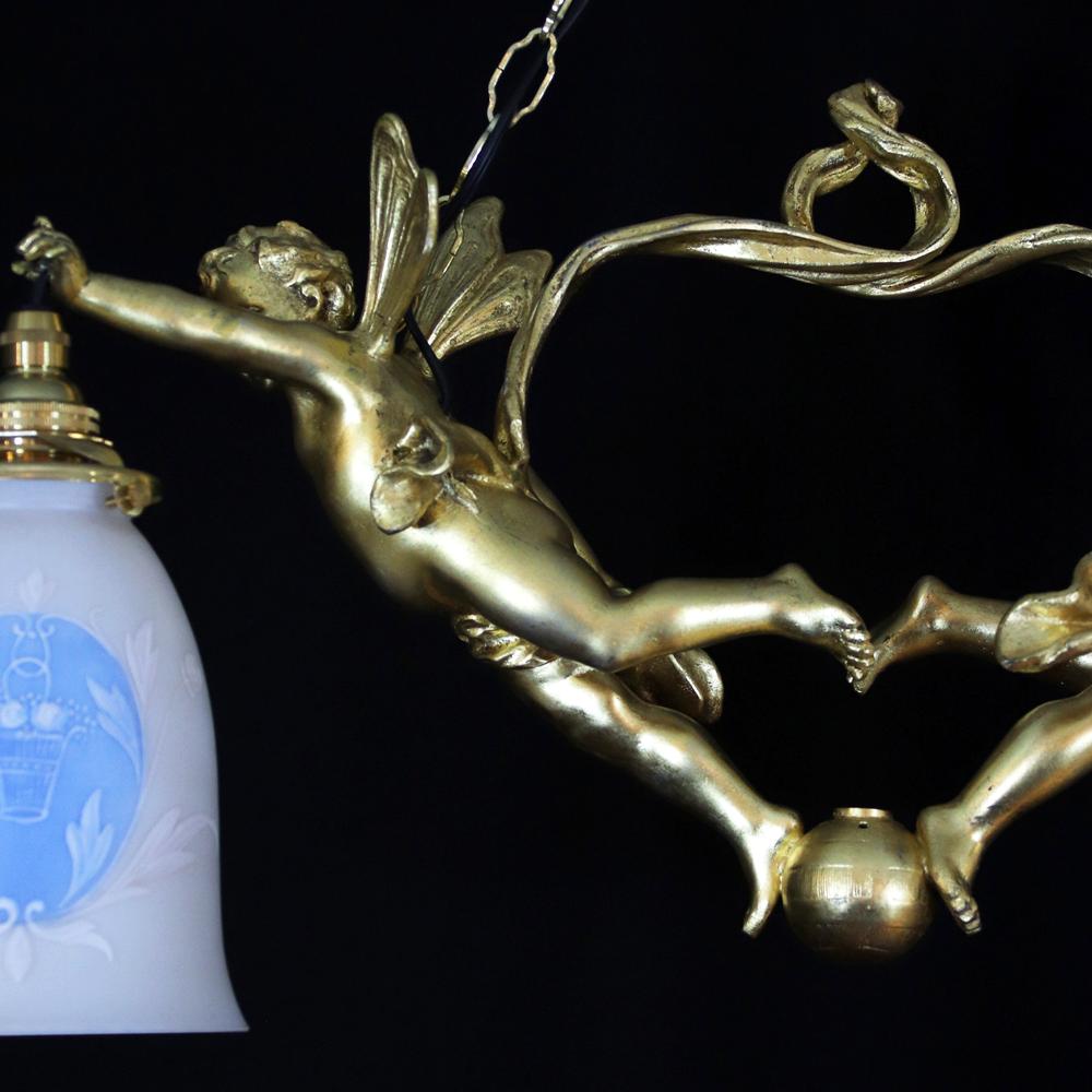 二十世紀初頭 ２灯 ブロンズ フィギュラルシャンデリアの画像