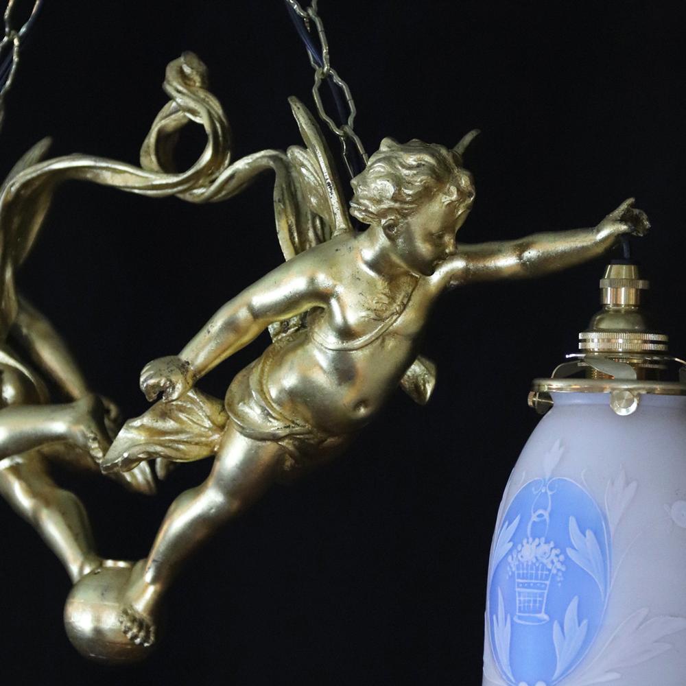 二十世紀初頭 ２灯 ブロンズ フィギュラルシャンデリアの画像