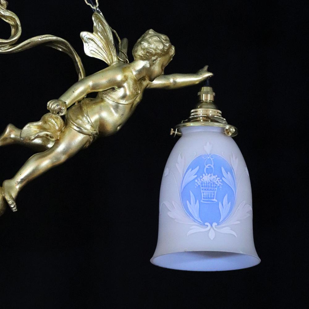 二十世紀初頭 ２灯 ブロンズ フィギュラルシャンデリアの画像