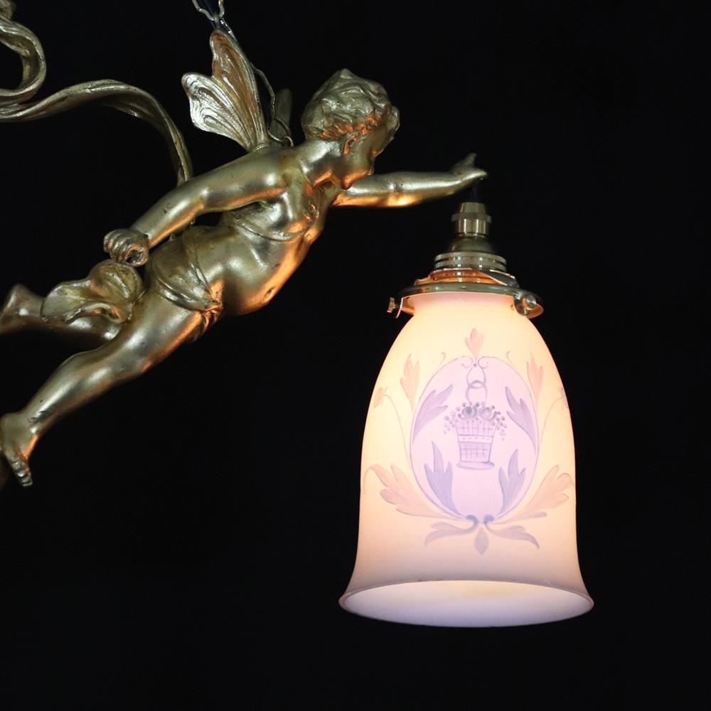 二十世紀初頭 ２灯 ブロンズ フィギュラルシャンデリアの画像