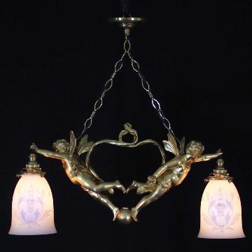 二十世紀初頭 ２灯 ブロンズ フィギュラルシャンデリアの画像