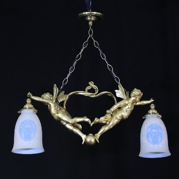 二十世紀初頭 ２灯 ブロンズ フィギュラルシャンデリアの画像