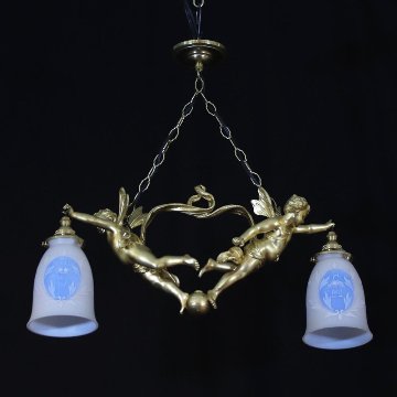 二十世紀初頭 ２灯 ブロンズ フィギュラルシャンデリアの画像