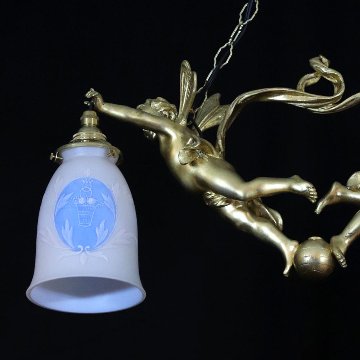 二十世紀初頭 ２灯 ブロンズ フィギュラルシャンデリアの画像