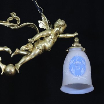 二十世紀初頭 ２灯 ブロンズ フィギュラルシャンデリアの画像