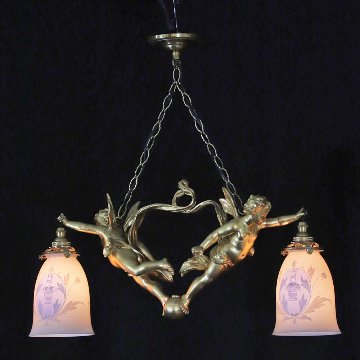 二十世紀初頭 ２灯 ブロンズ フィギュラルシャンデリアの画像