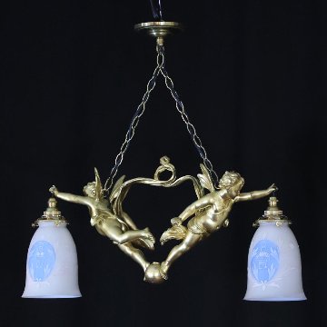 二十世紀初頭 ２灯 ブロンズ フィギュラルシャンデリアの画像