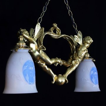 二十世紀初頭 ２灯 ブロンズ フィギュラルシャンデリアの画像