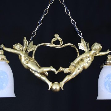 二十世紀初頭 ２灯 ブロンズ フィギュラルシャンデリアの画像